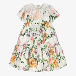 Graci-فستان ساتان لون أبيض بطبعة ورود | Childrensalon Outlet