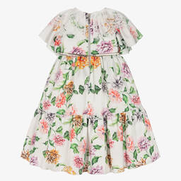 Graci-فستان ساتان لون أبيض بطبعة ورود | Childrensalon Outlet