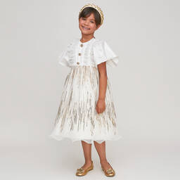Graci-Girls White & Gold Sequin Dress | Childrensalon Outlet