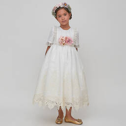 Graci-Girls White & Ivory Tulle Flower Dress | Childrensalon Outlet