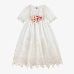 Graci-Girls White & Ivory Tulle Flower Dress | Childrensalon Outlet