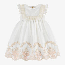 Graci-Girls White & Ivory Tulle Flower Dress | Childrensalon Outlet
