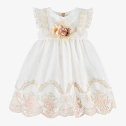 Graci-Girls White & Ivory Tulle Flower Dress | Childrensalon Outlet
