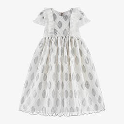Graci-Girls White & Silver Organza Dress | Childrensalon Outlet