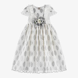 Graci-Girls White & Silver Organza Dress | Childrensalon Outlet