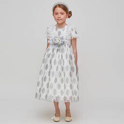 Graci-Girls White & Silver Organza Dress | Childrensalon Outlet