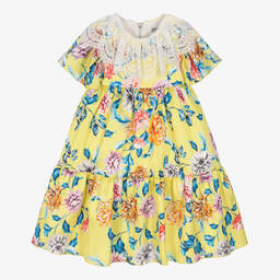 Graci-Желтое атласное платье с цветами | Childrensalon Outlet