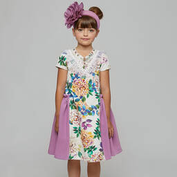 Graci-Кремово-фиолетовое платье с цветами | Childrensalon Outlet