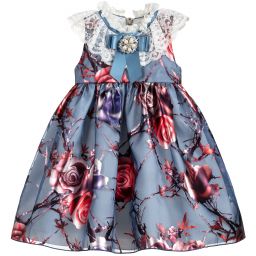 Graci-Metallic Blue Organza Dress  | Childrensalon Outlet