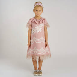 Graci-Pink Crêpe Feather Dress  | Childrensalon Outlet