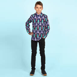 غريشام بليك فور تشلدرن صالون-قميص قطن بطبعة مركبة فضاء للأولاد | Childrensalon Outlet