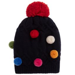 Grevi-Navy Blue Wool Pom-Pom Hat | Childrensalon Outlet