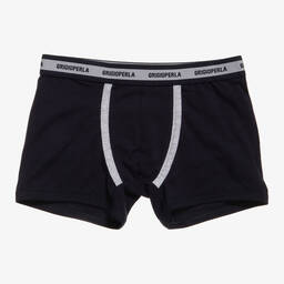 Grigio Perla-Boys Navy Blue Cotton Boxer Shorts | Childrensalon Outlet