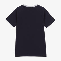 Grigio Perla-Boys Navy Blue Cotton T-Shirt | Childrensalon Outlet