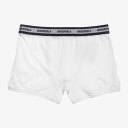 Grigio Perla-Boys White Cotton Boxer Shorts | Childrensalon Outlet