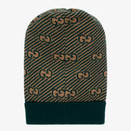 Gucci-Boys Green & Beige Wool Hat | Childrensalon Outlet
