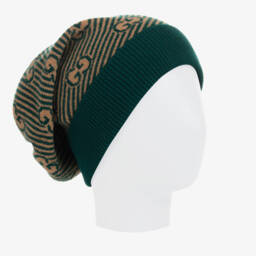 Gucci-Boys Green & Beige Wool Hat | Childrensalon Outlet