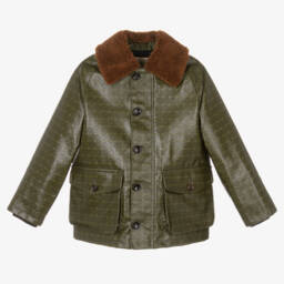 Gucci-Boys Green Shearling Collar Jacket | Childrensalon Outlet