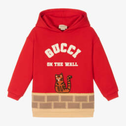 Gucci-Boys Red Cotton Emblem Hoodie | Childrensalon Outlet