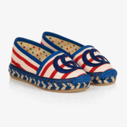 غوتشي-اسبادريل قطن كانفاس مقلم لون أزرق وأحمر | Childrensalon Outlet