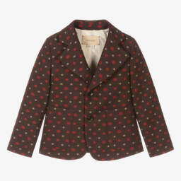 غوتشي-جاكيت بليزر بشعار‘GG‘ مزيج صوف وقطن جاكارد لون بني للأولاد | Childrensalon Outlet