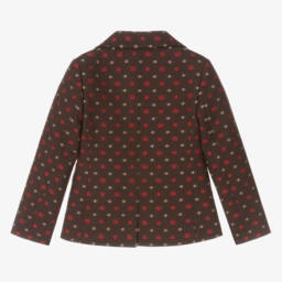 غوتشي-جاكيت بليزر بشعار‘GG‘ مزيج صوف وقطن جاكارد لون بني للأولاد | Childrensalon Outlet