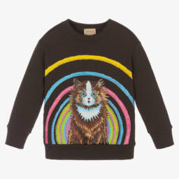 Gucci-Girls Charcoal Feline Sweatshirt | Childrensalon Outlet