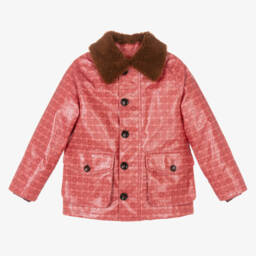 Gucci-Girls Pink Shearling Collar Jacket | Childrensalon Outlet
