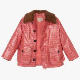 Gucci-Girls Pink Shearling Collar Jacket | Childrensalon Outlet
