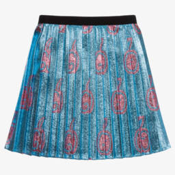 Gucci-Girls Shimmering Blue Pleated Skirt | Childrensalon Outlet
