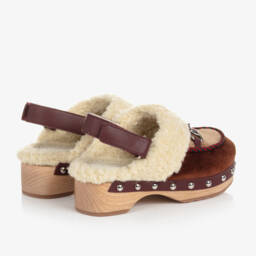 Gucci-Girls Velvet & Fur Clog Sandals | Childrensalon Outlet