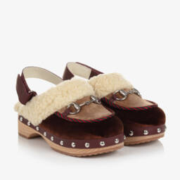 Gucci-Girls Velvet & Fur Clog Sandals | Childrensalon Outlet