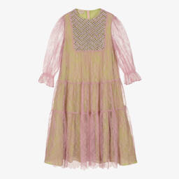 Gucci-Зеленое платье с розовым кружевом для подростков | Childrensalon Outlet
