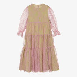 Gucci-Зеленое платье с розовым кружевом для подростков | Childrensalon Outlet
