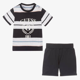 Guess-Baby Boys Blue Stripe Shorts Set | Childrensalon Outlet