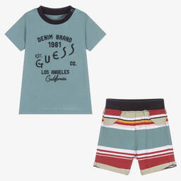 Guess-Baby Boys Blue Striped Shorts Set | Childrensalon Outlet