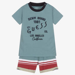 Guess-Baby Boys Blue Striped Shorts Set | Childrensalon Outlet