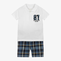 Guess-Baby Boys Blue & White Cotton Shorts Set | Childrensalon Outlet
