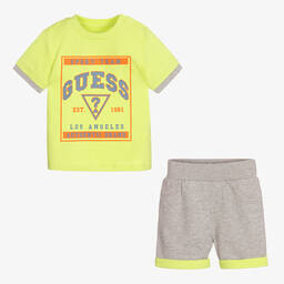 Guess-Baby Boys Green & Grey Cotton Shorts Set | Childrensalon Outlet