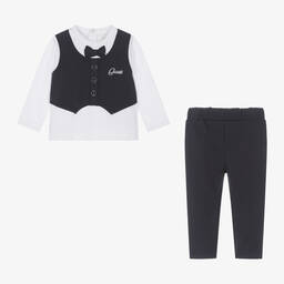 جيس-طقم بنطلون قطن جيرسي لون كحلي وأبيض للمواليد | Childrensalon Outlet