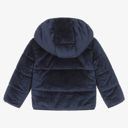 Guess-Baby Boys Navy Blue Velvet Puffer Jacket | Childrensalon Outlet