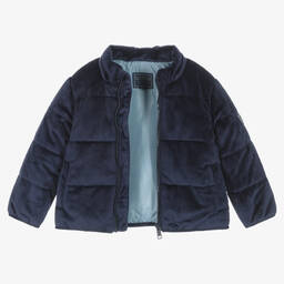 Guess-Baby Boys Navy Blue Velvet Puffer Jacket | Childrensalon Outlet