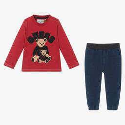 Guess-Красный топ и синие штанишки из хлопка | Childrensalon Outlet