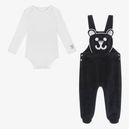Guess-Baby Boys White & Navy Blue Dungarees Set | Childrensalon Outlet