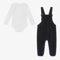 Guess-Baby Boys White & Navy Blue Dungarees Set | Childrensalon Outlet