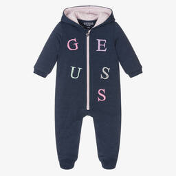 Guess-Baby Girls Blue Cotton Pramsuit | Childrensalon Outlet