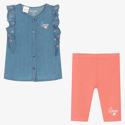 Guess-Baby Girls Chambray Blouse & Pink Leggings Set | Childrensalon Outlet