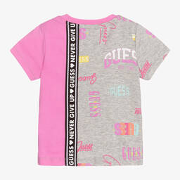 Guess-Розово-серая хлопковая футболка | Childrensalon Outlet