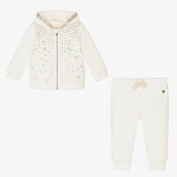 Guess-Baby Girls Ivory & Gold Velour Tracksuit | Childrensalon Outlet