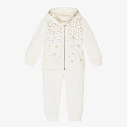 Guess-Baby Girls Ivory & Gold Velour Tracksuit | Childrensalon Outlet